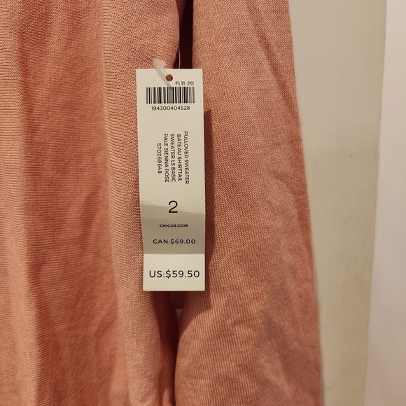 NWT Chico’s Peach/Blush Bateau Sweater 14 (size 2) - Picture 3 of 5